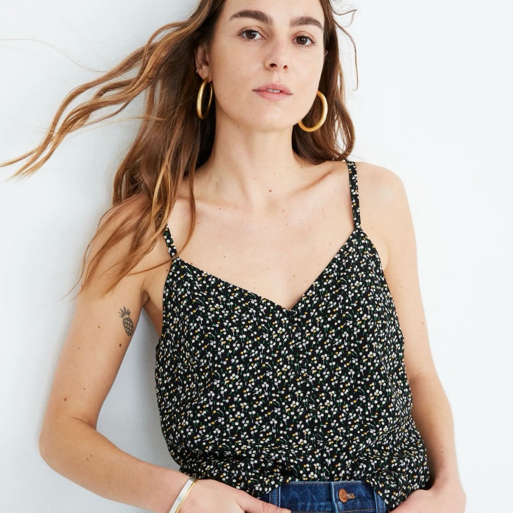 Madewell Womens Top Size 0 Sleeveless Button Down Cropped Cami Floral Casual